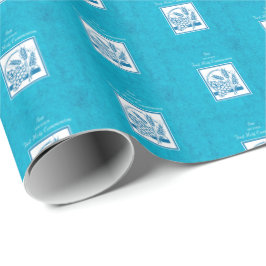 ソン、ファーストコミューン、小麦、ぶどうブルー ラッピングペーパー