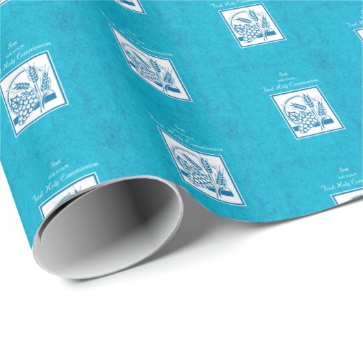 ソン、ファーストコミューン、小麦、ぶどうブルー ラッピングペーパー (ロールコーナー)