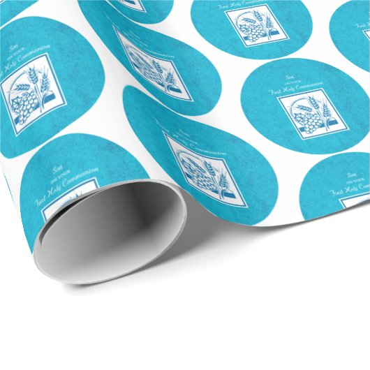 ソン、ファーストコミューン、小麦、ぶどうブルー ラッピングペーパー (ロールコーナー)