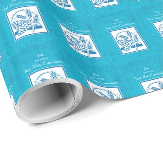 ソン、ファーストコミューン、小麦、ぶどうブルー ラッピングペーパー (ロールコーナー)