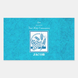 ソン、ファーストコミューン、小麦、ぶどうブルー 長方形シール