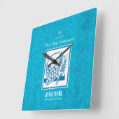 ソン、ファースト・コミュニオン、小麦、ブドウ・ブルー スクエア壁時計 (傾斜)