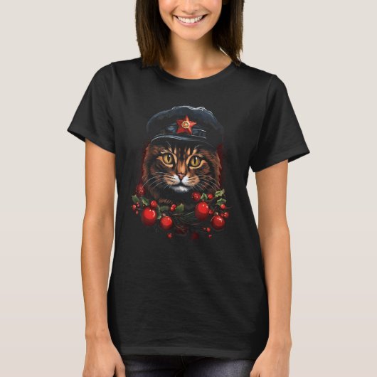 ソヴィエト猫クリスマスデザイン Tシャツ (正面)