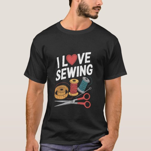 ソーイング好き ハート クラフト 糸 はさみ Tシャツ (正面)