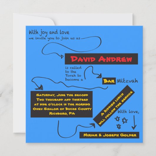 ソーエブリーカジュアルバーバルミツワー招待状 招待状 (正面)