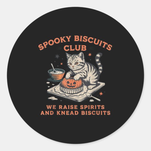 ソーキー ビスケット クラブ 猫、ハロウィンのお菓子作り ラウンドシール (正面)