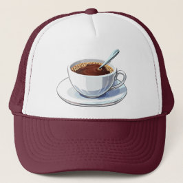 ソーサーに載ったコーヒーが注がれた白いコーヒーカップ キャップ
