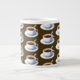 ソーサー付きの白いコーヒーカップにコーヒーが注がれている ジャンボコーヒーマグカップ