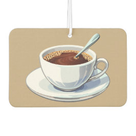 ソーサー付きの白いコーヒーカップにコーヒーを注いだ様子 カーエアーフレッシュナー
