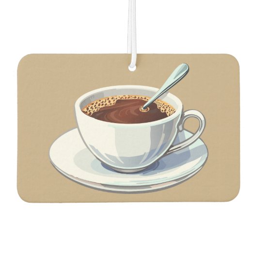 ソーサー付きの白いコーヒーカップにコーヒーを注いだ様子 カーエアーフレッシュナー (正面)