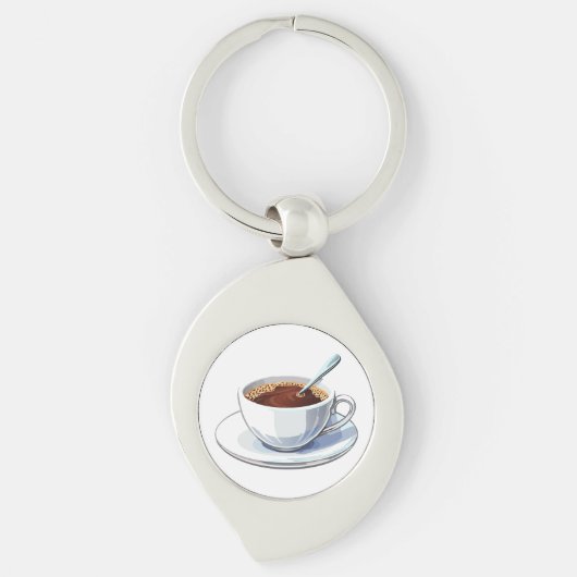 ソーサー付きの白いコーヒーカップにコーヒーを注いだ様子 キーホルダー (正面)