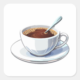 ソーサー付きの白いコーヒーカップにコーヒーを注いだ状態 スクエアシール