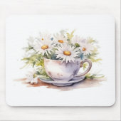 ソーサー付きコーヒーカップの水色デイジー マウスパッド (正面)