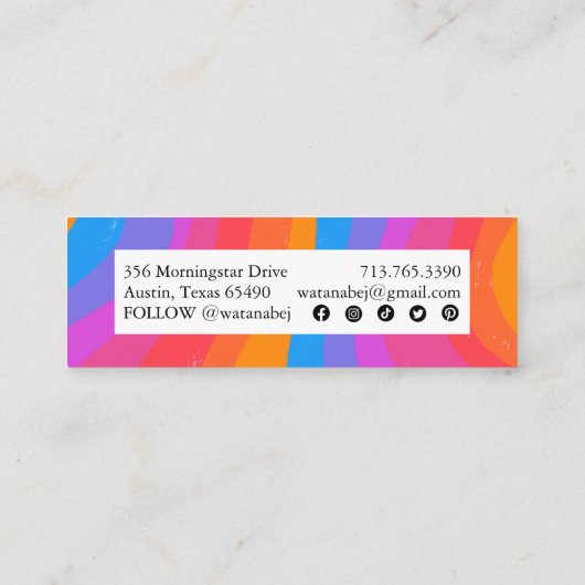 ソーシャルはっきりしたアカラフルイコストライプン付き手作り スキニー名刺 (裏面)
