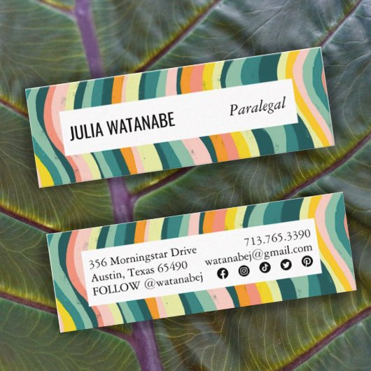 ソーシャルはっきりしたアカラフルイコストライプン付き手作り スキニー名刺