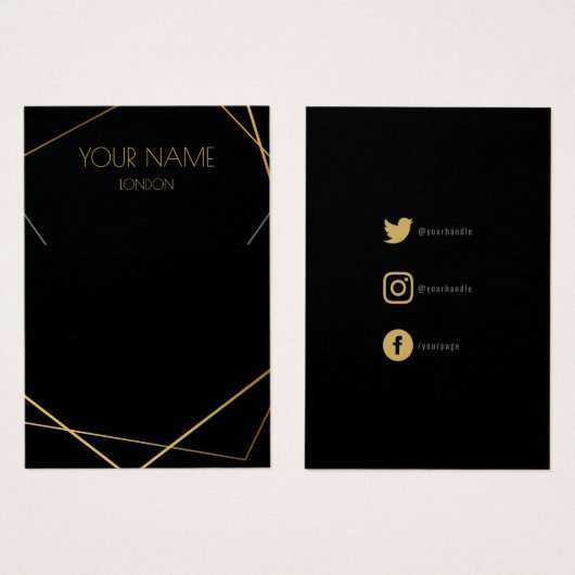 ソーシャルアイコン付きの幾何学的ネックレスディスプレイカード (正面&裏面)