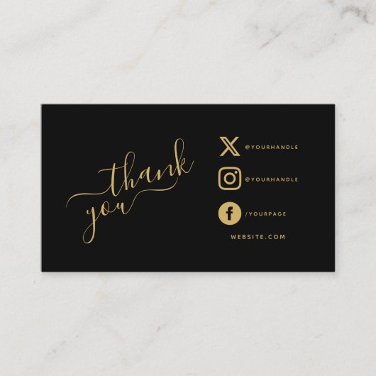 ソーシャルアイコンQRコード黒/金ゴールド感謝してい割引 エンクロージャーカード (正面)