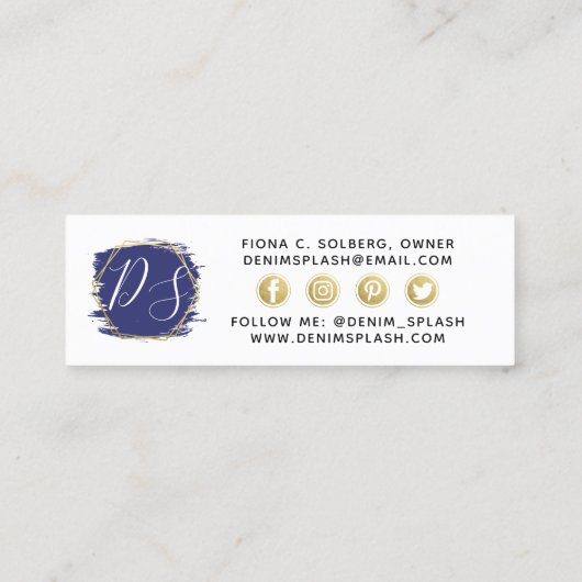 ソーシャルインフルエンサーNavy Blue & 絵を描金ゴールドストローク スキニー名刺 (裏面)
