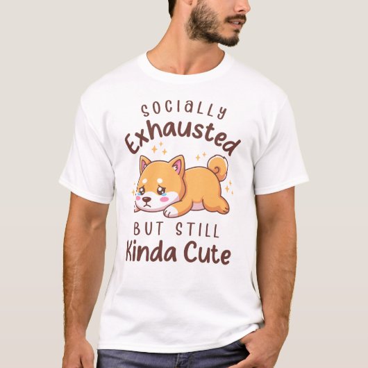 ソーシャルエナジー切れの柴犬 かわいいけど疲れたよ Tシャツ (正面)