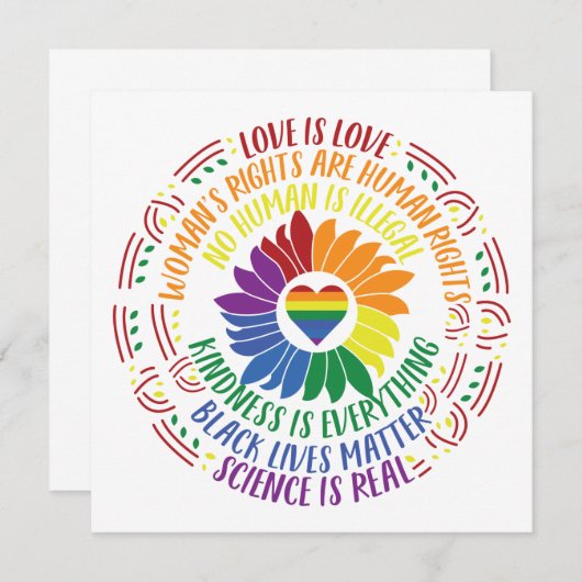 ソーシャルジャスティスカラフルフラワーワードアートフラットカード (正面/裏面)