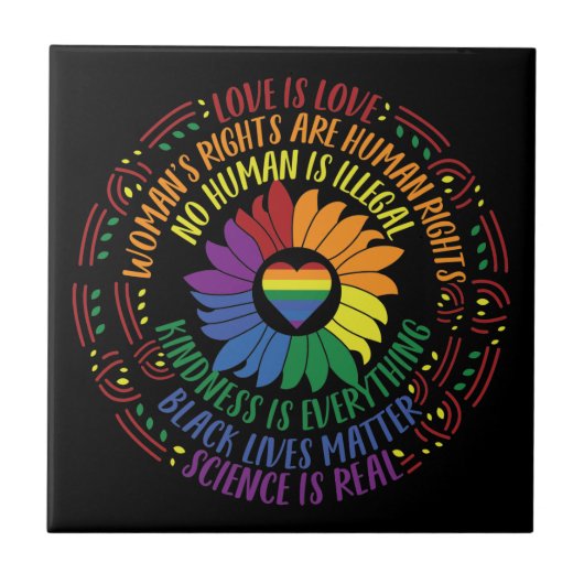 ソーシャルジャスティスレインボーカラーズワードアート タイル (正面)