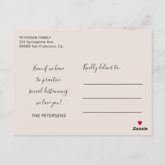 ソーシャルディスタンス中のコロナウイルス愛のタイポグラフィ ポストカード (裏面)