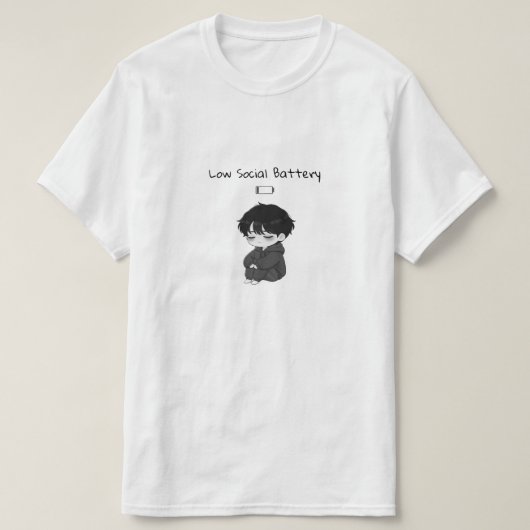 ソーシャルバッテリーが低いチビキャラ少年 Tシャツ (デザイン正面)