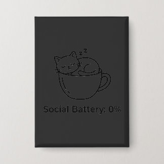 ソーシャルバッテリーゼロ イントロバート 猫のイラスト 前面 脳のデザイン 裏面 缶バッジ