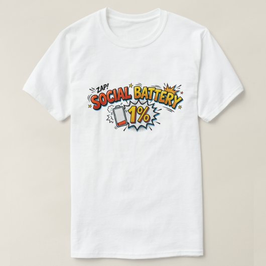 ソーシャルバッテリー1% 面白い内向的コミック Tシャツ (デザイン正面)