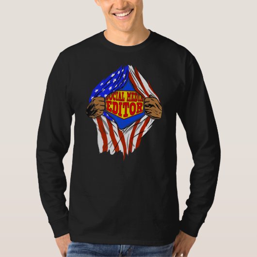 ソーシャルメディすごいアエディタのヒーローの仕事 Tシャツ (正面)