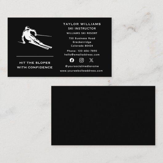 ソーシャルメディアおもしろいスキーヤースキーコーチインストラクター 名刺 (正面/裏面)