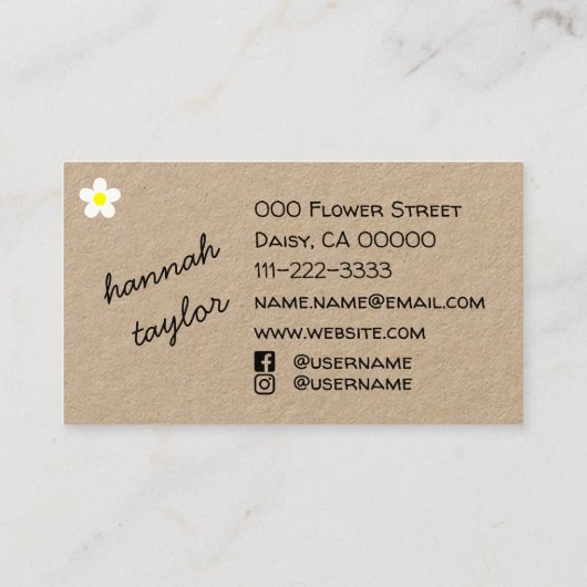 ソーシャルメディアでデイジーの名前を手作りするのが大好き 名刺 (裏面)