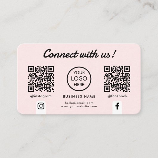 ソーシャルメディアと接続ダブルQRコードピンク 名刺 (正面)