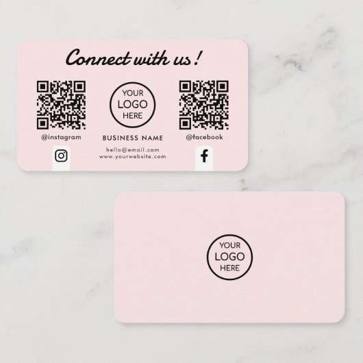 ソーシャルメディアと接続ダブルQRコードピンク 名刺 (正面/裏面)