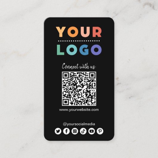 ソーシャルメディアと接続QRコードブラック 名刺 (正面)