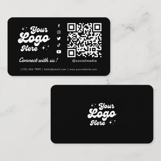 ソーシャルメディアと接続QRコードブラック 名刺 (正面/裏面)