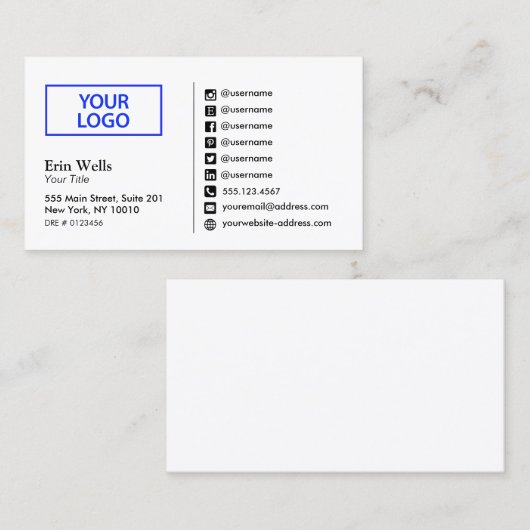 ソーシャルメディアのアイコンあなたのロゴネットワークを追加 名刺 (正面/裏面)