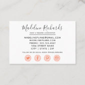 ソーシャルメディアのアイコンを使ったシックな桃のミント多肉料理 名刺 (裏面)