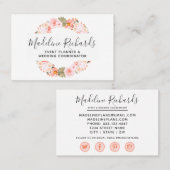 ソーシャルメディアのアイコンを使ったシックな桃のミント多肉料理 名刺 (正面/裏面)