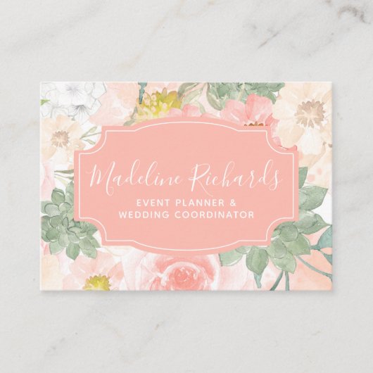 ソーシャルメディアのアイコンを使ったシックな桃のミント多肉料理 名刺 (正面)