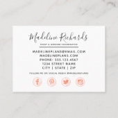 ソーシャルメディアのアイコンを使ったシックな桃のミント多肉料理 名刺 (裏面)