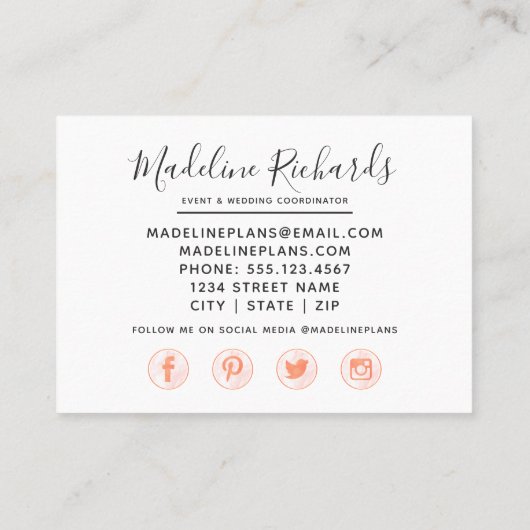 ソーシャルメディアのアイコンを使ったシックな桃のミント多肉料理 名刺 (裏面)