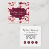 ソーシャルメディアのアイコンを使用したブルゴーニュと赤面フローラ スクエア名刺 (正面/裏面)