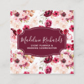 ソーシャルメディアのアイコンを使用したブルゴーニュと赤面フローラ スクエア名刺 (正面)