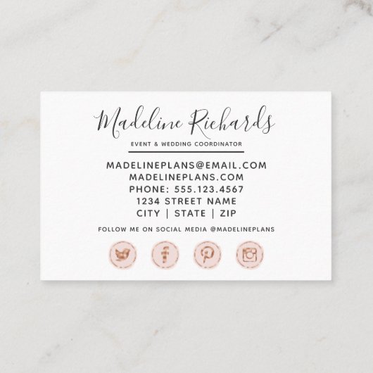 ソーシャルメディアのアイコンを使用したブルゴーニュと赤面フローラ 名刺 (裏面)