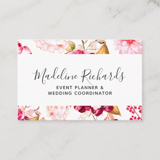 ソーシャルメディアのアイコンを使用したブルゴーニュと赤面フローラ 名刺 (正面)