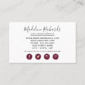 ソーシャルメディアのアイコンを使用したブルゴーニュ&グリーンフローラ 名刺 (裏面)