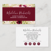 ソーシャルメディアのアイコンを使用したブルゴーニュ&グリーンフローラ 名刺 (正面/裏面)