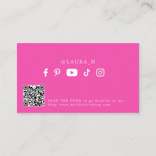 ソーシャルメディアのインフルエンサー写真qrコードピンク 名刺 (裏面)
