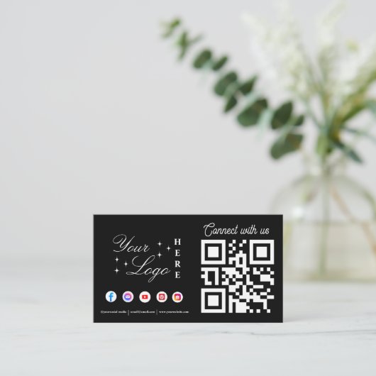 ソーシャルメディアのブラックQRコードに接続 名刺 (スタンド正面)